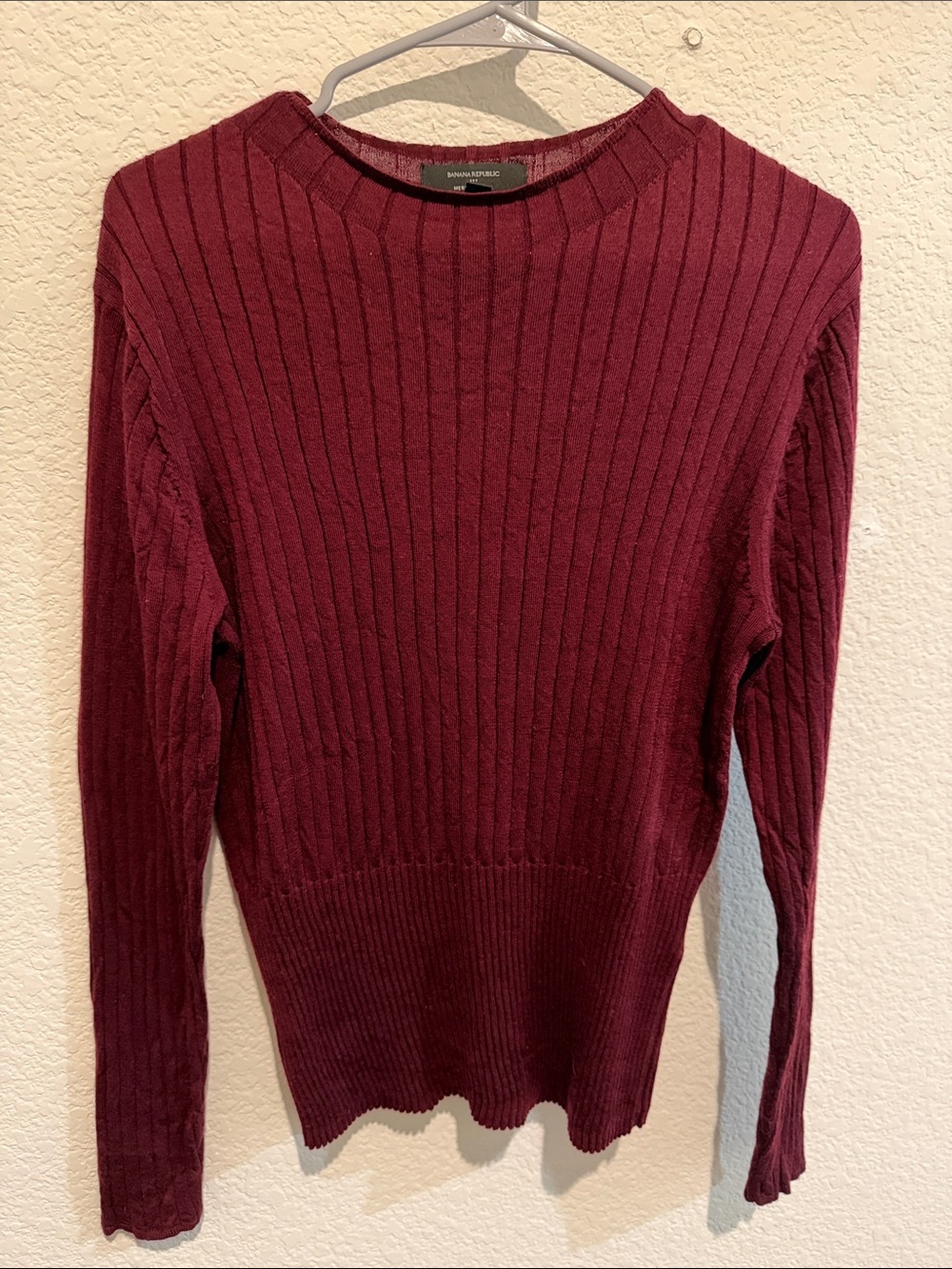 Banana Republic Women's Wool Ribbed Crewneck Sweater - Wine
